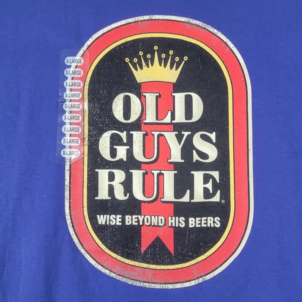Old Guys Rule TShirt Mens Size XL Blue WISE BEYOND HIS BEERS Funny Gift NEW